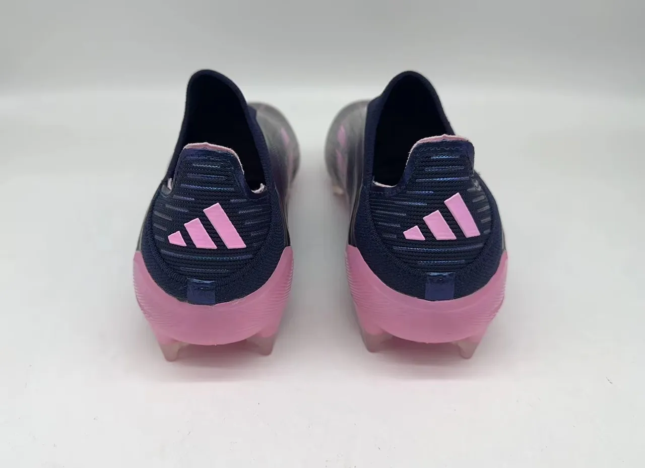 Adidas F50 Bleu Rose Élégant Bas-Coupé Chaussure à Col de Chaussette Haut Moulé Clous Sol Ferme Chaussures de Football 3