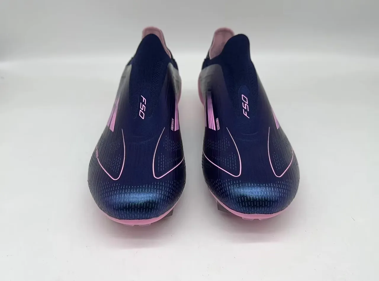 Adidas F50 Bleu Rose Élégant Bas-Coupé Chaussure à Col de Chaussette Haut Moulé Clous Sol Ferme Chaussures de Football 4