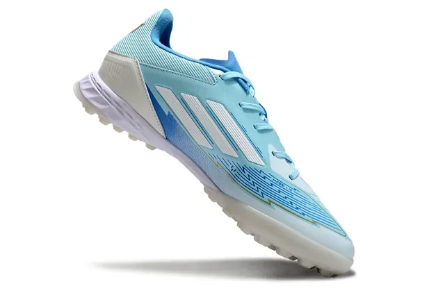 Adidas F50 Chuteira de Futebol Turf Azul Claro Branco 2