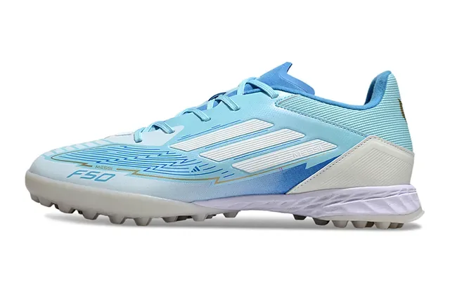 Adidas F50 Chuteira de Futebol Turf Azul Claro Branco 7
