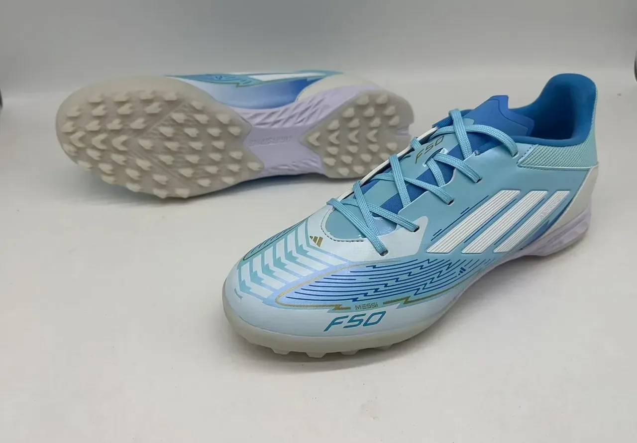 Adidas F50 Chuteira de Futebol Turf Azul Claro Branco 8