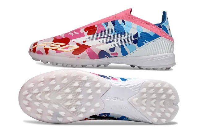 Adidas F50 बहुरंगी कम कट सॉक फिट कॉलर अमूर्त प्रिंट अपर टर्फ फुटबॉल जूते 7