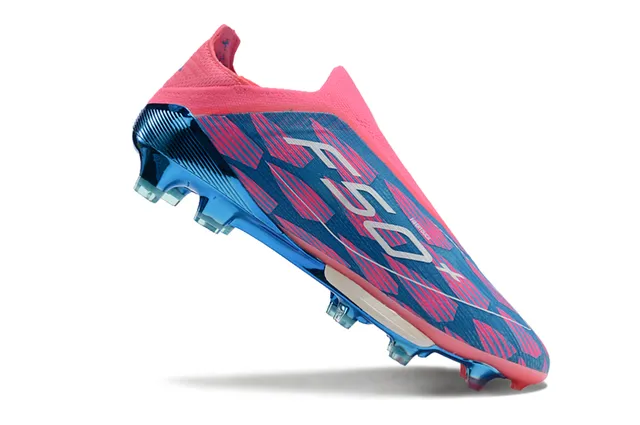 Adidas F50 गुलाबी-नीली सॉक-फिट कॉलर ज्यामितीय ऊपरी फर्म-ग्राउंड फुटबॉल जूते 2