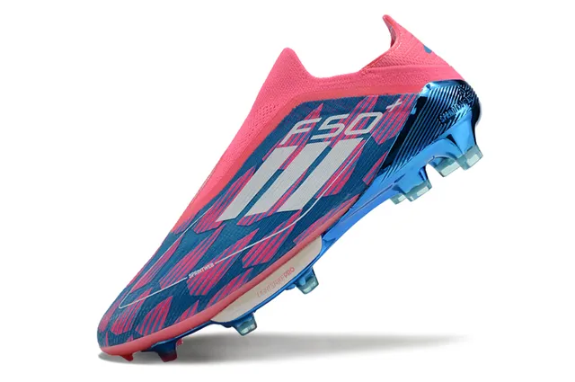 Adidas F50 गुलाबी-नीली सॉक-फिट कॉलर ज्यामितीय ऊपरी फर्म-ग्राउंड फुटबॉल जूते 3