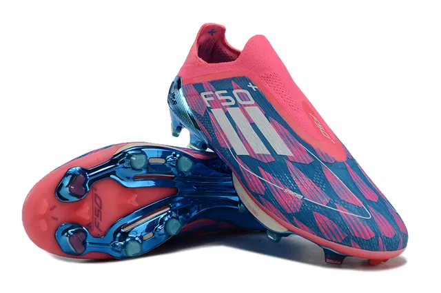 Adidas F50 गुलाबी-नीली सॉक-फिट कॉलर ज्यामितीय ऊपरी फर्म-ग्राउंड फुटबॉल जूते 4