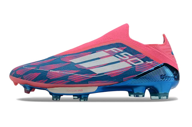 Adidas F50 गुलाबी-नीली सॉक-फिट कॉलर ज्यामितीय ऊपरी फर्म-ग्राउंड फुटबॉल जूते 7