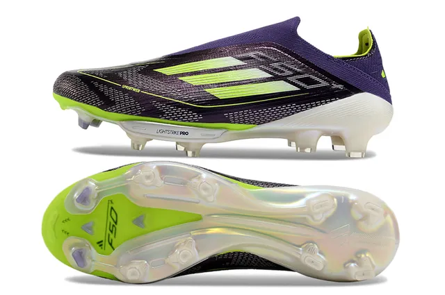 Adidas F50 Zapatos de fútbol con upper de tejido Knit en morado y verde, cuello sock-fit, para terreno firme 6