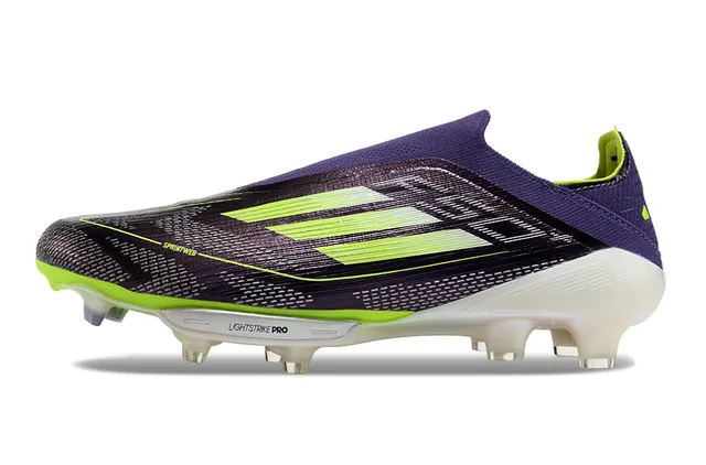 Adidas F50 Zapatos de fútbol con upper de tejido Knit en morado y verde, cuello sock-fit, para terreno firme 7