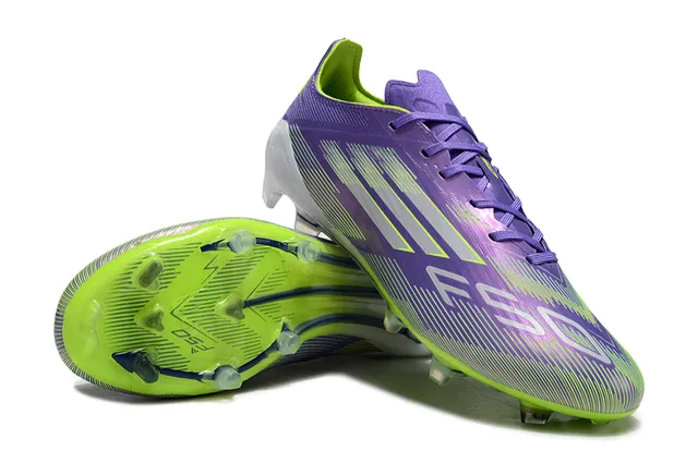 Adidas F50 Violet Vert Low-Cut Empeigne Synthétique Clavons Moulés Terrain Firme Chaussures de Football 4