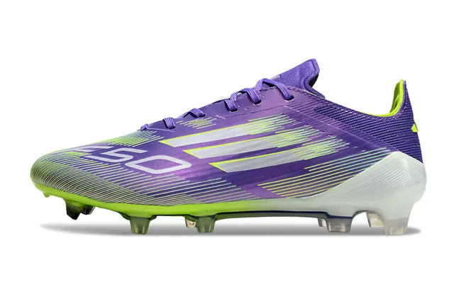 Adidas F50 Violet Vert Low-Cut Empeigne Synthétique Clavons Moulés Terrain Firme Chaussures de Football 7