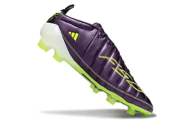 Adidas F50 Chaussures de football cuir supérieur violet vert métallique vamp matelassé terrain ferme 2