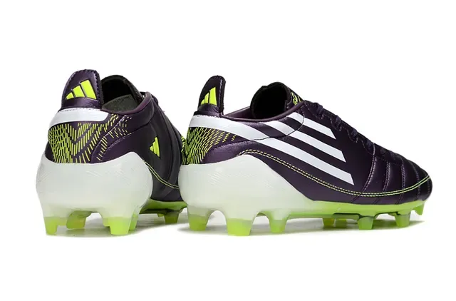 Adidas F50 Chaussures de football cuir supérieur violet vert métallique vamp matelassé terrain ferme 5