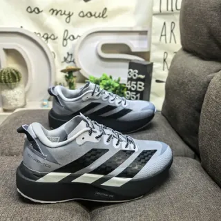 Adidas رمادي أسود شبكي علوي إدراجات خطوط ألياف الكربون أحذية رياضية نمط حياة