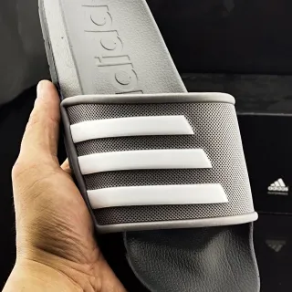 Adidas Gray White Perforated Mesh Strap Three Stripes Slippers