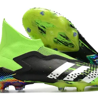 Adidas 绿色黑色袜式针织鞋面非对称TPU笼式钉地足球鞋