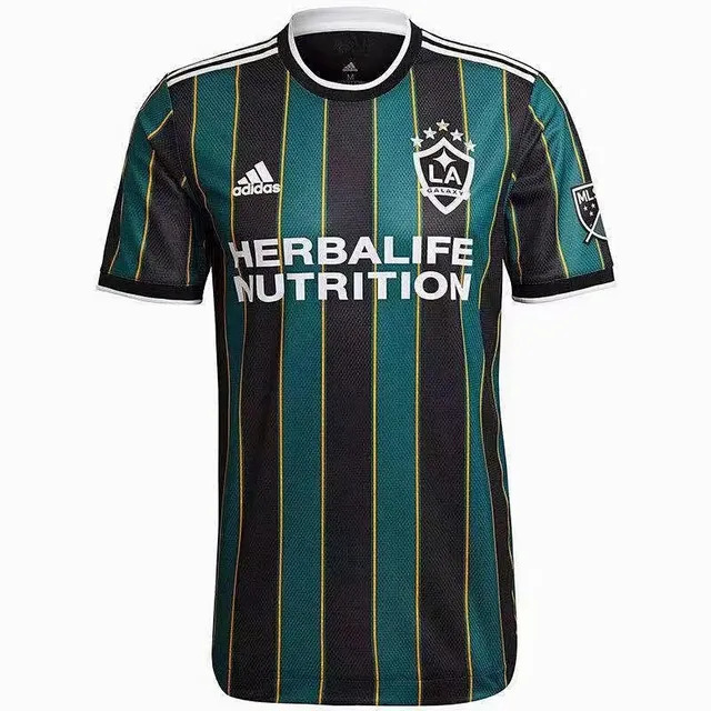 Adidas LA Galaxy 2023/24 Camiseta Fora Verde Preto Listrada Vertical 2
