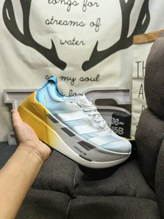 Adidas Lightstrike Pro White Blue Sculpted Midsole Gradient Yellow Sole Running Shoes 5