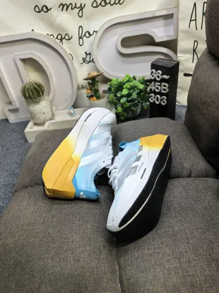 Adidas Lightstrike Pro White Blue Sculpted Midsole Gradient Yellow Sole Running Shoes 6