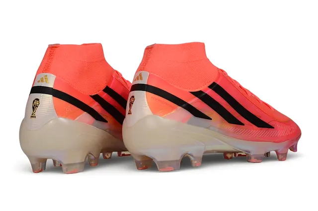 Adidas Zapatos de fútbol naranja y negro de alto corte con ajuste de calcetín upper translúcido iridiscente suela de superficie firme 5