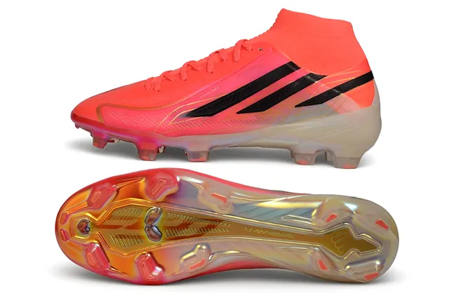 Adidas Zapatos de fútbol naranja y negro de alto corte con ajuste de calcetín upper translúcido iridiscente suela de superficie firme 6