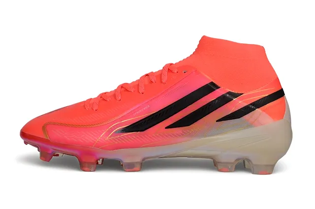 Adidas Zapatos de fútbol naranja y negro de alto corte con ajuste de calcetín upper translúcido iridiscente suela de superficie firme 7