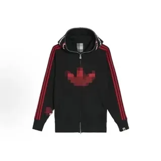Adidas Originals Pixel Trefoil Black and Red Full-Zip Hoodie