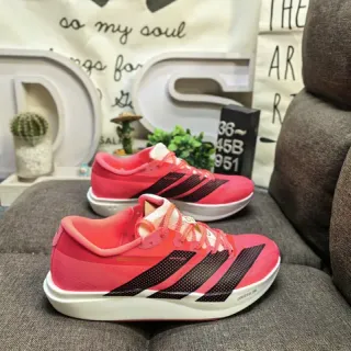 Adidas Tênis de corrida rosa e preto com três listras