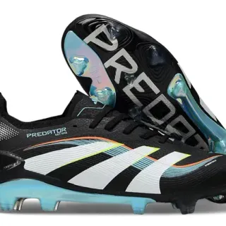 Adidas Predator Accuracy काला सफेद इरिडेसेंट ब्लू फर्म ग्राउंड फुटबॉल जूते