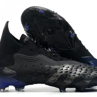 Adidas Predator Black Blue Textured Forefoot Cage Sock-Fit Collar Firm-Ground Soccer Shoes