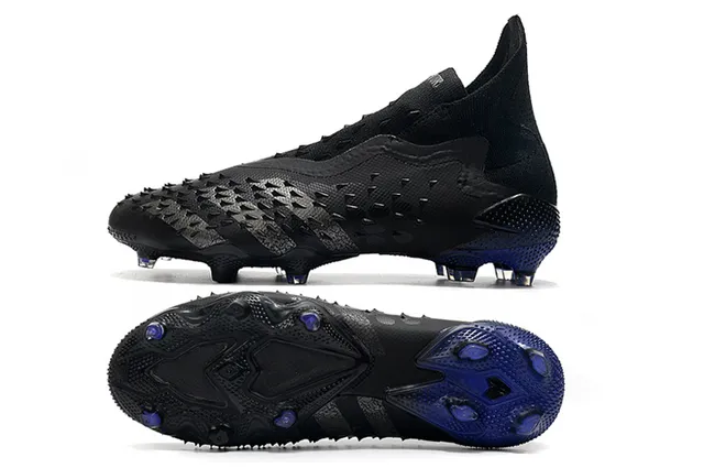 Adidas Predator Black Blue Textured Forefoot Cage Sock-Fit Collar Firm-Ground Soccer Shoes 2