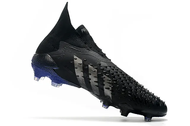 Adidas Predator Black Blue Textured Forefoot Cage Sock-Fit Collar Firm-Ground Soccer Shoes 3