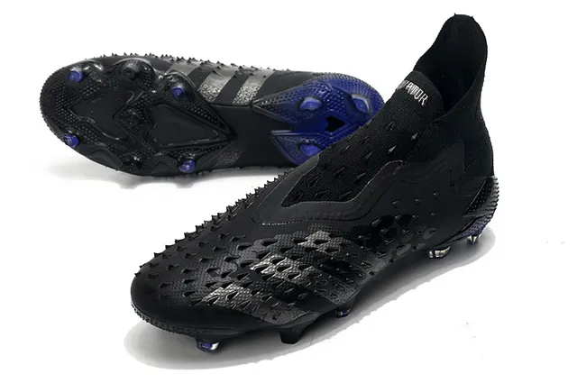 Adidas Predator Black Blue Textured Forefoot Cage Sock-Fit Collar Firm-Ground Soccer Shoes 6