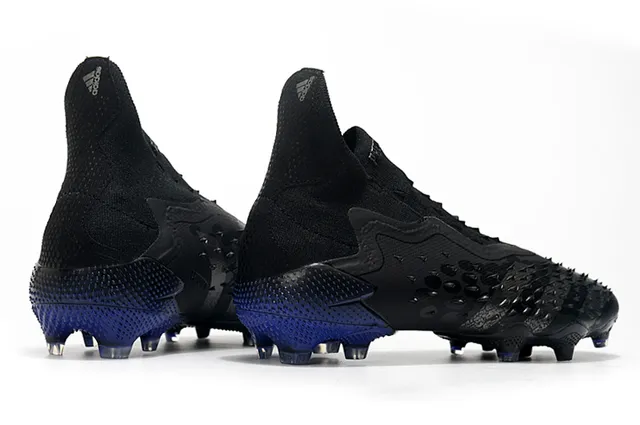 Adidas Predator Black Blue Textured Forefoot Cage Sock-Fit Collar Firm-Ground Soccer Shoes 7