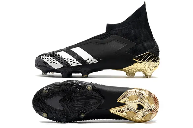 Adidas Predator Chaussures de football noir et or coupe haute ajustement chaussette partie supérieure contrefort métallique talon terrain ferme 2