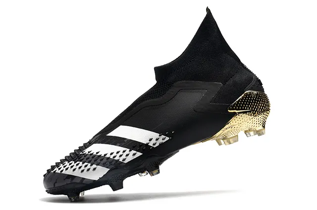 Adidas Predator Chaussures de football noir et or coupe haute ajustement chaussette partie supérieure contrefort métallique talon terrain ferme 4