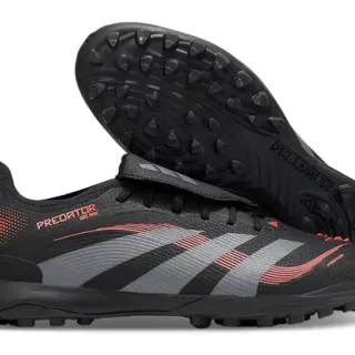 Adidas Predator Noir Gris Bas Haut Synthétique Superposition Graphique de Trois Rayures Chaussures de Football pour Herbe
