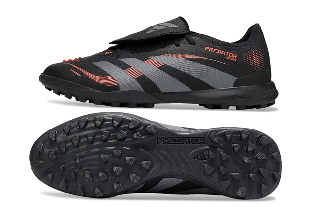 Adidas Predator Negro Gris Bajo Corte Superior Sintético Superposición Gráfica de Tres Rayas Zapatos de Fútbol para Césped 3
