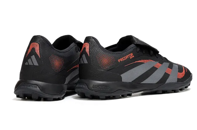 Adidas Predator Negro Gris Bajo Corte Superior Sintético Superposición Gráfica de Tres Rayas Zapatos de Fútbol para Césped 4