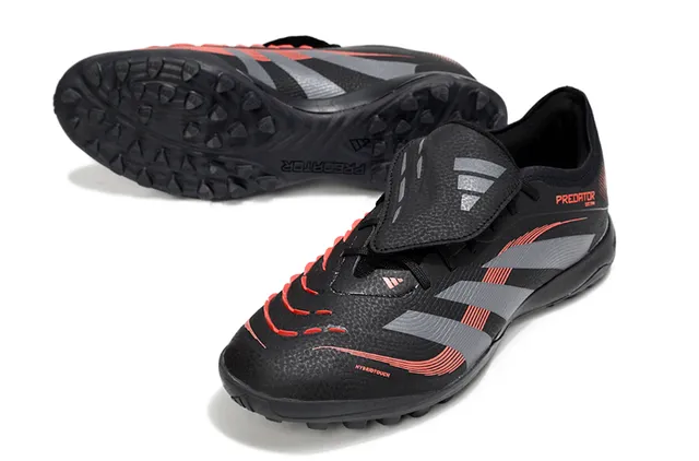 Adidas Predator Negro Gris Bajo Corte Superior Sintético Superposición Gráfica de Tres Rayas Zapatos de Fútbol para Césped 5