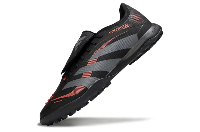 Adidas Predator Negro Gris Bajo Corte Superior Sintético Superposición Gráfica de Tres Rayas Zapatos de Fútbol para Césped 6