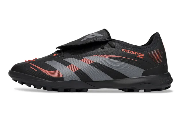 Adidas Predator Negro Gris Bajo Corte Superior Sintético Superposición Gráfica de Tres Rayas Zapatos de Fútbol para Césped 7
