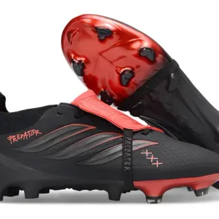 Adidas Predator Noir Rouge Asymétrique Sans Lacets Sangle Texturée Synthétique Partie supérieure Firm-Ground Chaussures de Football