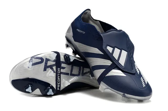 Adidas Predator Navy White Zapatillas de fútbol sin cordones cierre con correa tres rayas upper sintético superficie firme 4