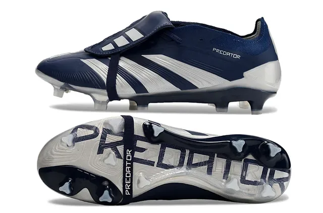 Adidas Predator Navy White Zapatillas de fútbol sin cordones cierre con correa tres rayas upper sintético superficie firme 6