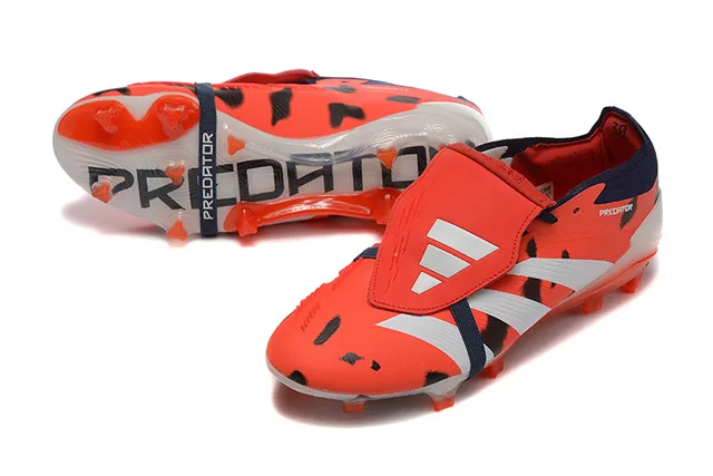 Adidas Predator Naranja Negro Sin Cordones Cierre con Correa Superposición con Imagen Animal Césped Firme Zapatos de Fútbol 7