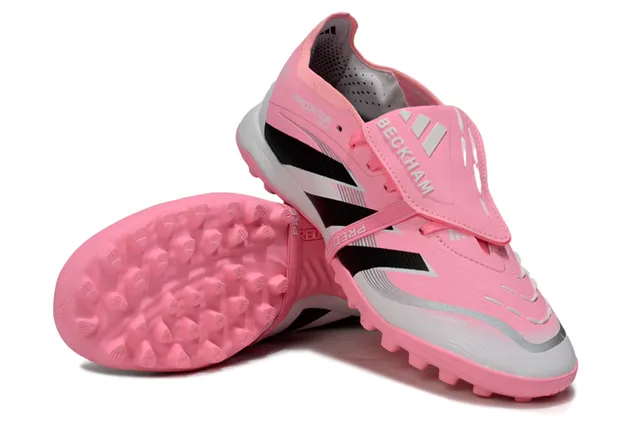 Adidas Predator पिंक ब्लैक लो-कट लेसलेस स्ट्रैप टर्फ सोकर जूते 12