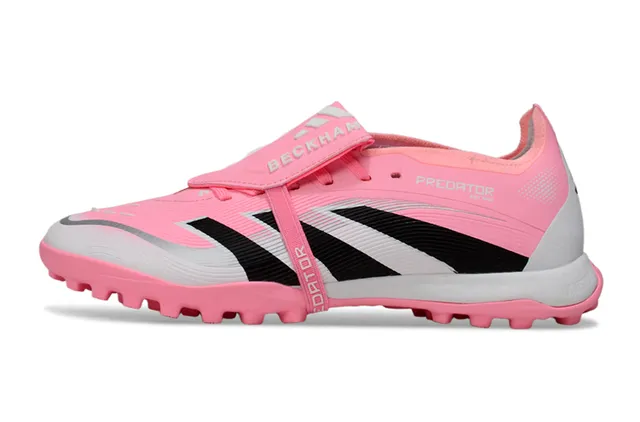 Adidas Predator पिंक ब्लैक लो-कट लेसलेस स्ट्रैप टर्फ सोकर जूते 16
