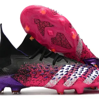 Adidas Predator Rose Violet Coupe Haute Collet Ajusté à la Chaussette Terrain Ferme Chaussures de Football