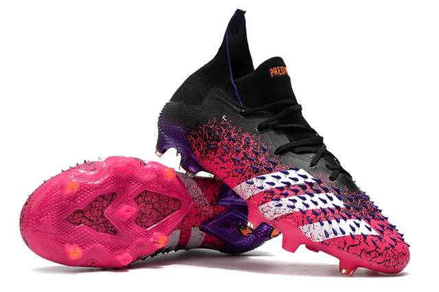 Adidas Predator গোলাপি বেগুনি উচ্চ-কাট সক-ফিট কলার ফার্ম-গ্রাউন্ড ফুটবল জুতা 4