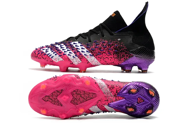 Adidas Predator গোলাপি বেগুনি উচ্চ-কাট সক-ফিট কলার ফার্ম-গ্রাউন্ড ফুটবল জুতা 5